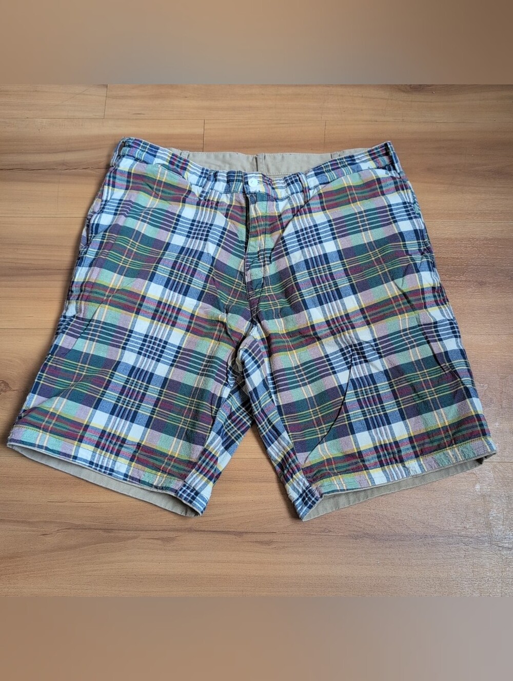 Vtg Polo Ralph Lauren Shorts Mens 34 Reversible Blue Plaid Khaki Bermuda 10"